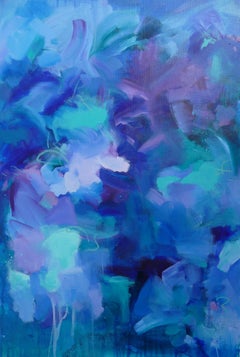 Indigo Jeans Original, Stretched Canvas Acrylic Paint, Purple turquoise blue