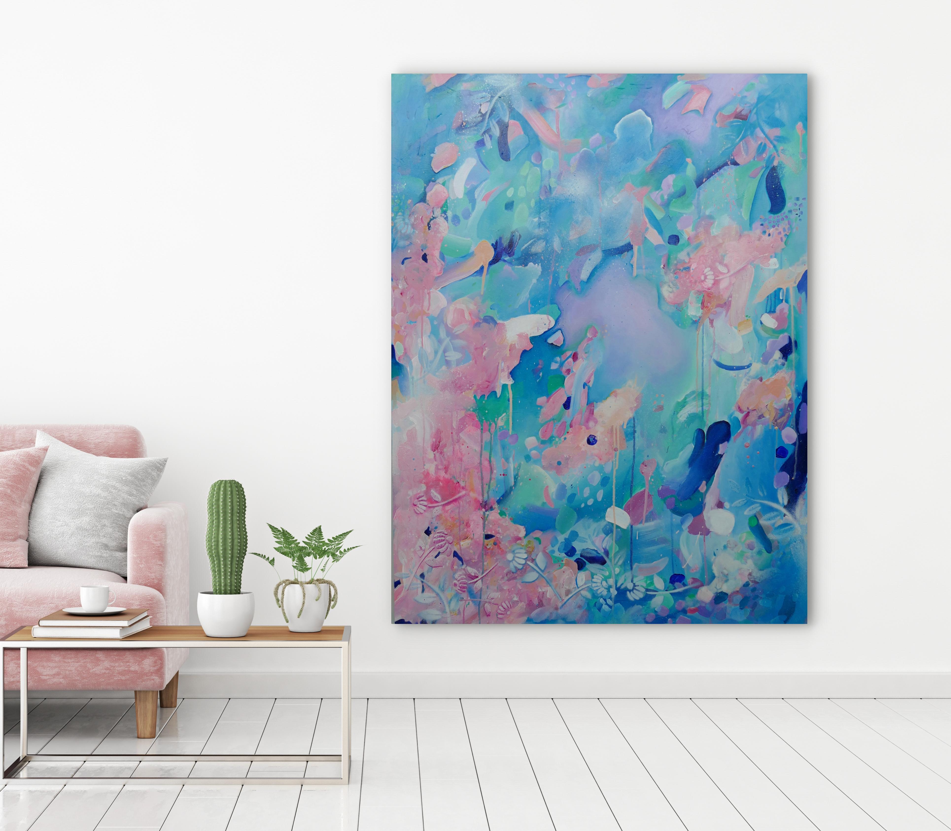 Voyage, Original, Canvas, Acrylic paint, blue, pink, gloss interiors signed - Art by Unknown