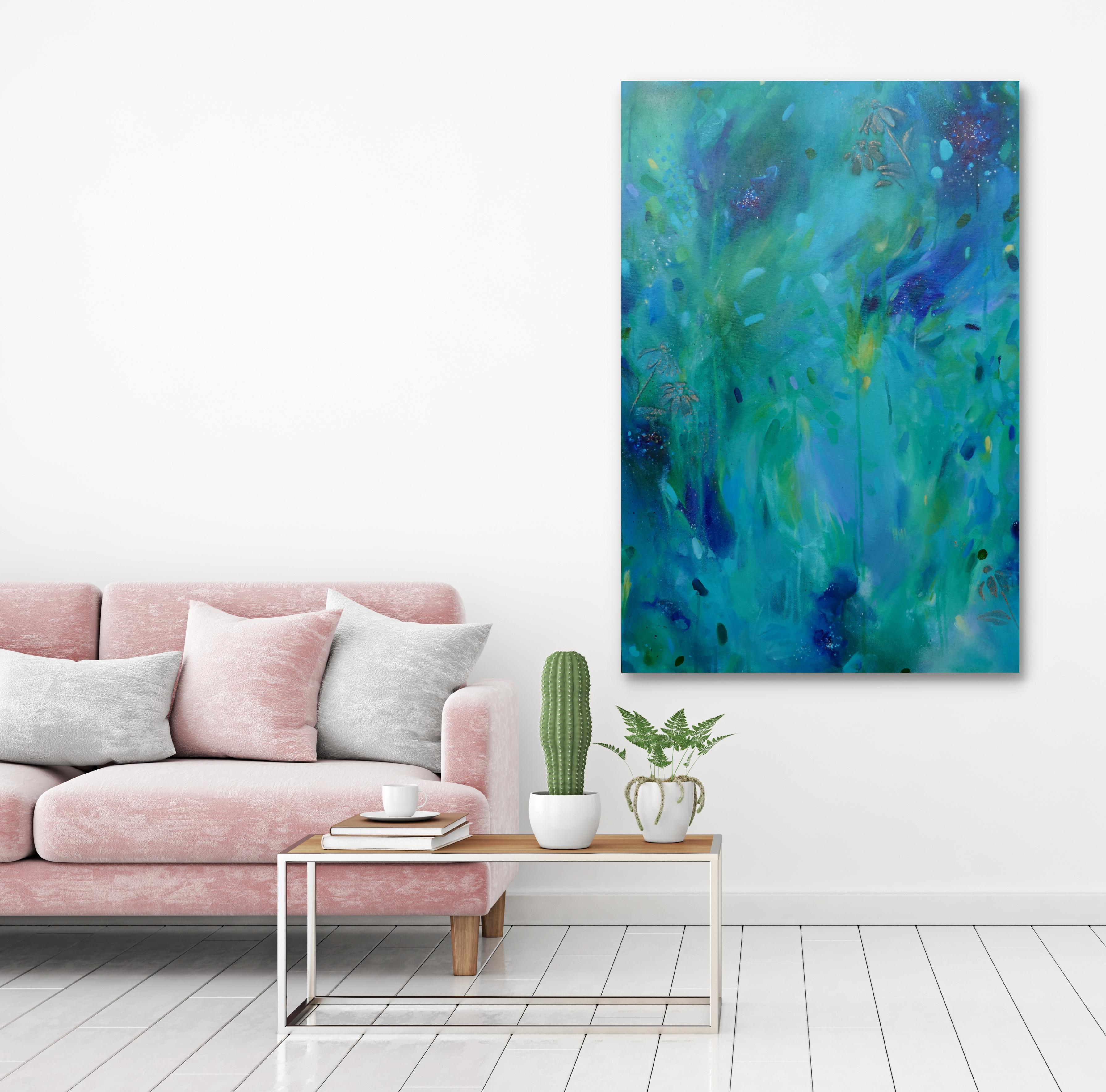 Turquoise Jungle, Original, Canvas, Acrylic paint, abstract, varnish, signed - Art by Unknown