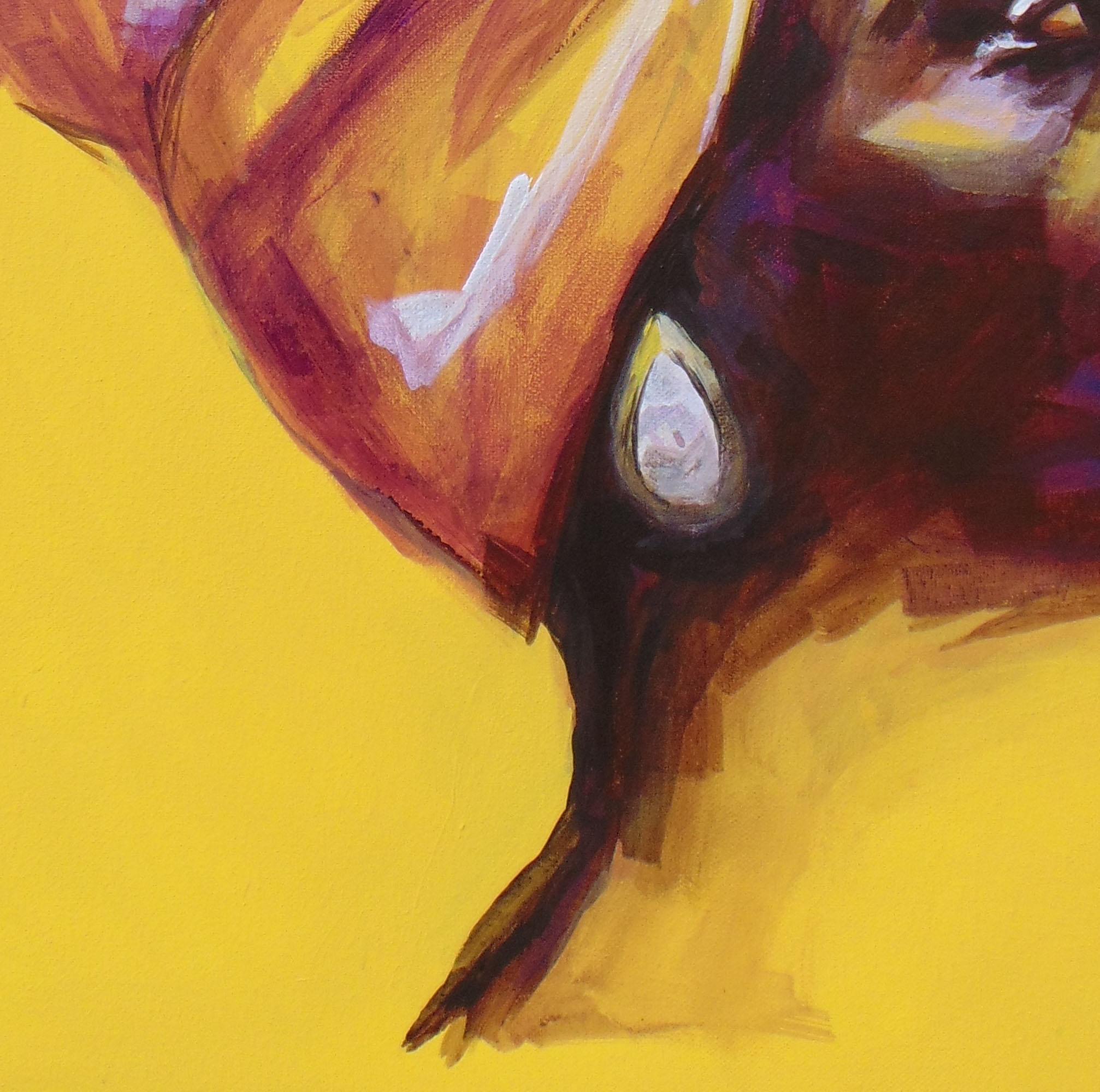 Yellow Focus, original emulsion acrylic paint signed great reviews portrait  - Contemporary Art by Flo Lee