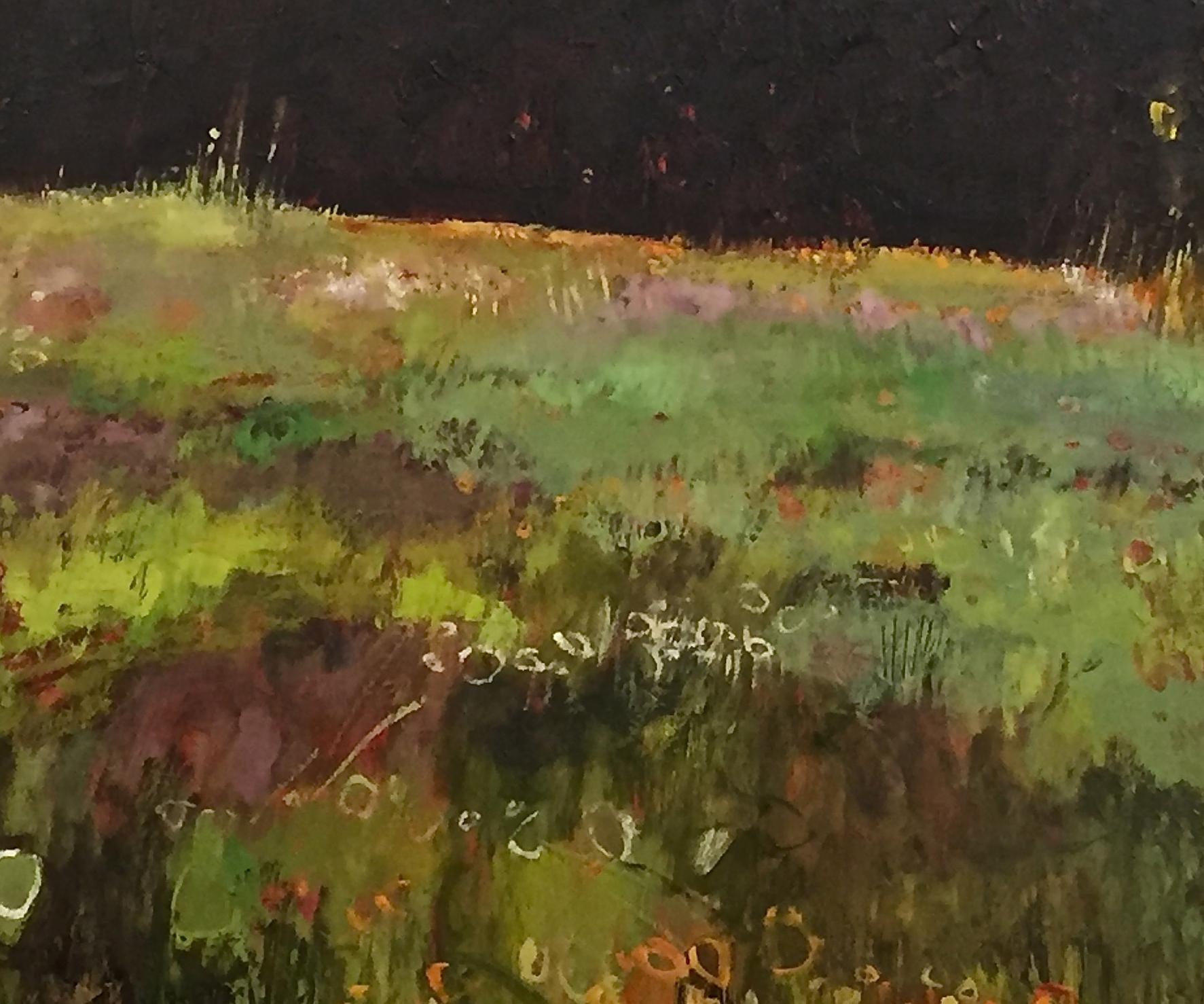 Tuscany Meadow with fireflies Original Oil on Canvas Signed Certificates   - Painting by Elaine Kazimierczuk
