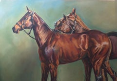 The Athletes Original, Oil on Canvas, Signed on bottom right, polo ponies 