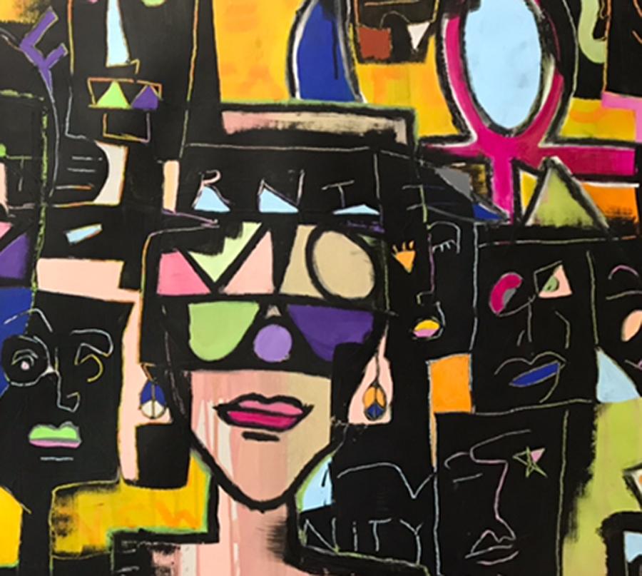 The complex ideas of where we are now , and how they will echo into Eternity. 

Ron Hust : My Art is a personal journey of paint and materials that seek to understand the inner life of what we can’t say or need to express. Through the process images
