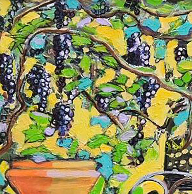 Italian Urn with Grapevine Original Mixed media Capri vibrant signed colours - Contemporary Art by Janet Lance Hughes