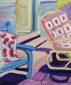 Fauteuil Buzzing Lavender and Bamboo Chair toile peinture à l'huile technique mixte signée personnellement