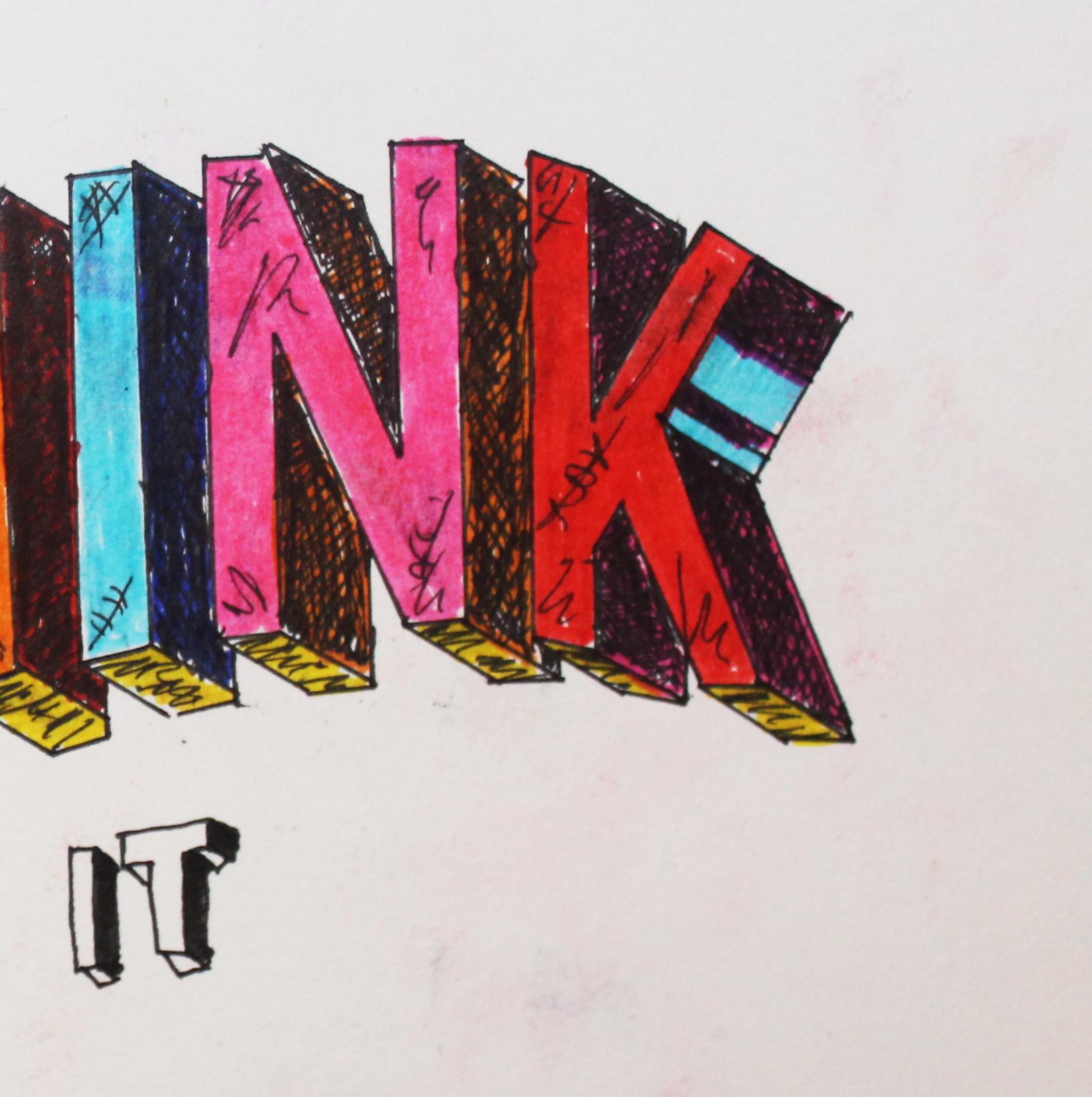 Don't Overthink it Original 3D Rainbow of colour pen paper Personally Signed  - Art by Tal Booker