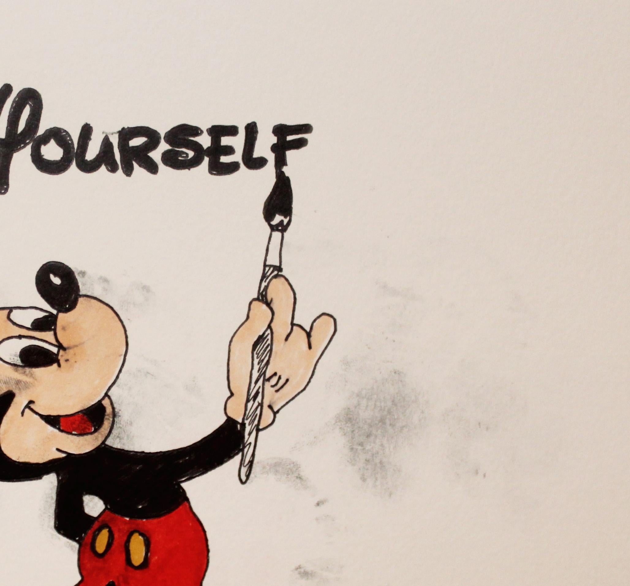Go Fuck Yourself Original Pen Color Buntstift auf Papier Micky Maus signiert – Art von Tal Booker