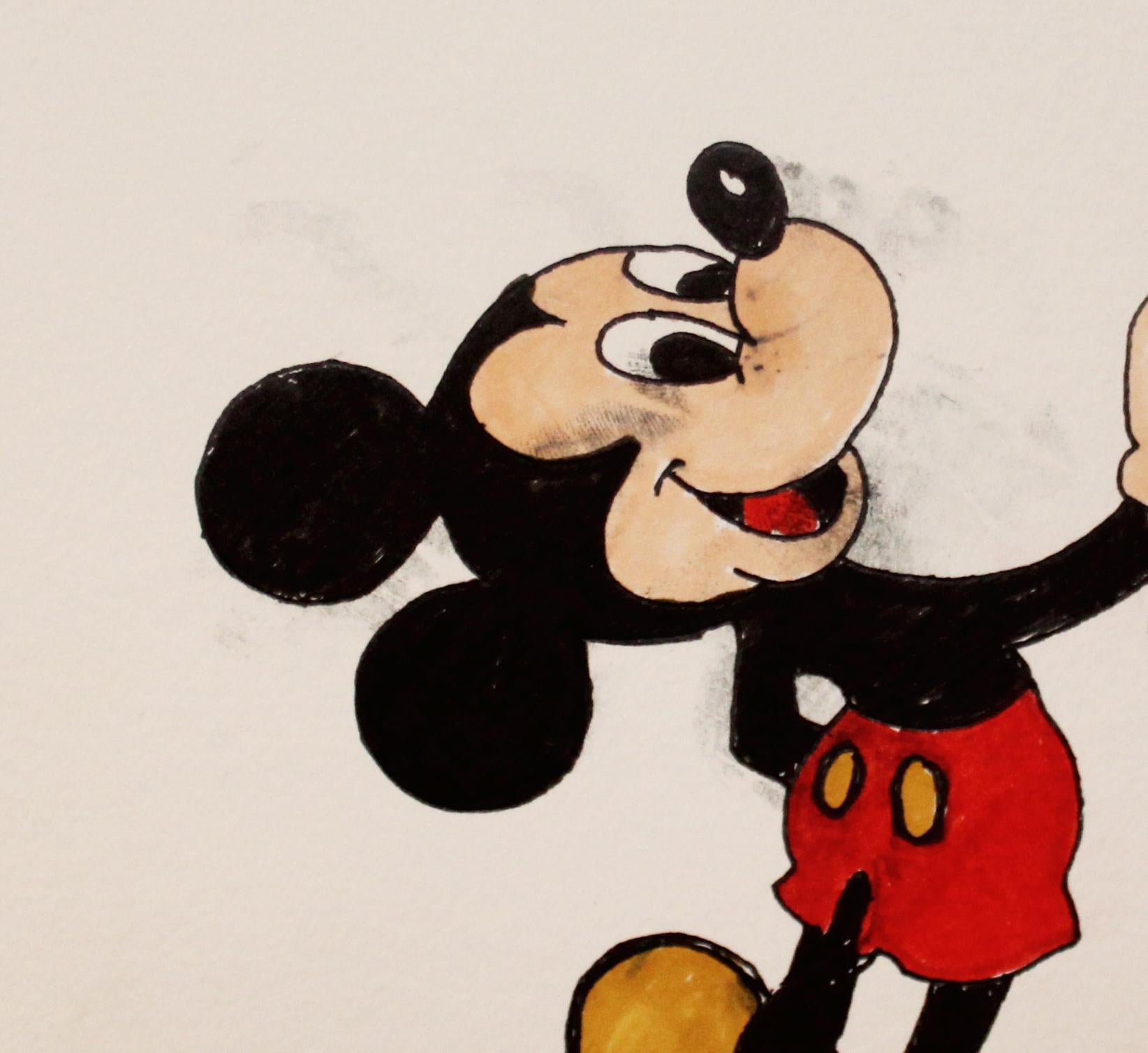Go Fuck Yourself Original Pen Color Buntstift auf Papier Micky Maus signiert (Zeitgenössisch), Art, von Tal Booker