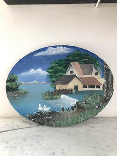 Landscape canvas Acrylic paint house blue ethereal interior design home