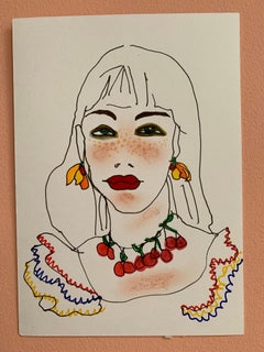 Cherry Freckles Abstract female Drawing water colour felt tip emerging artist