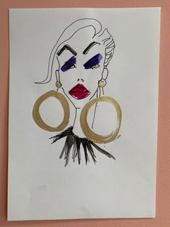 Gold Hoops Abstract Female Drawing