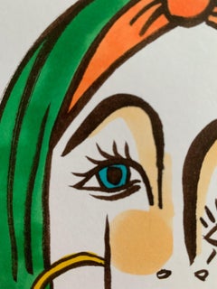 Green Abstract Female Drawing series water colour felt tip emerging artist