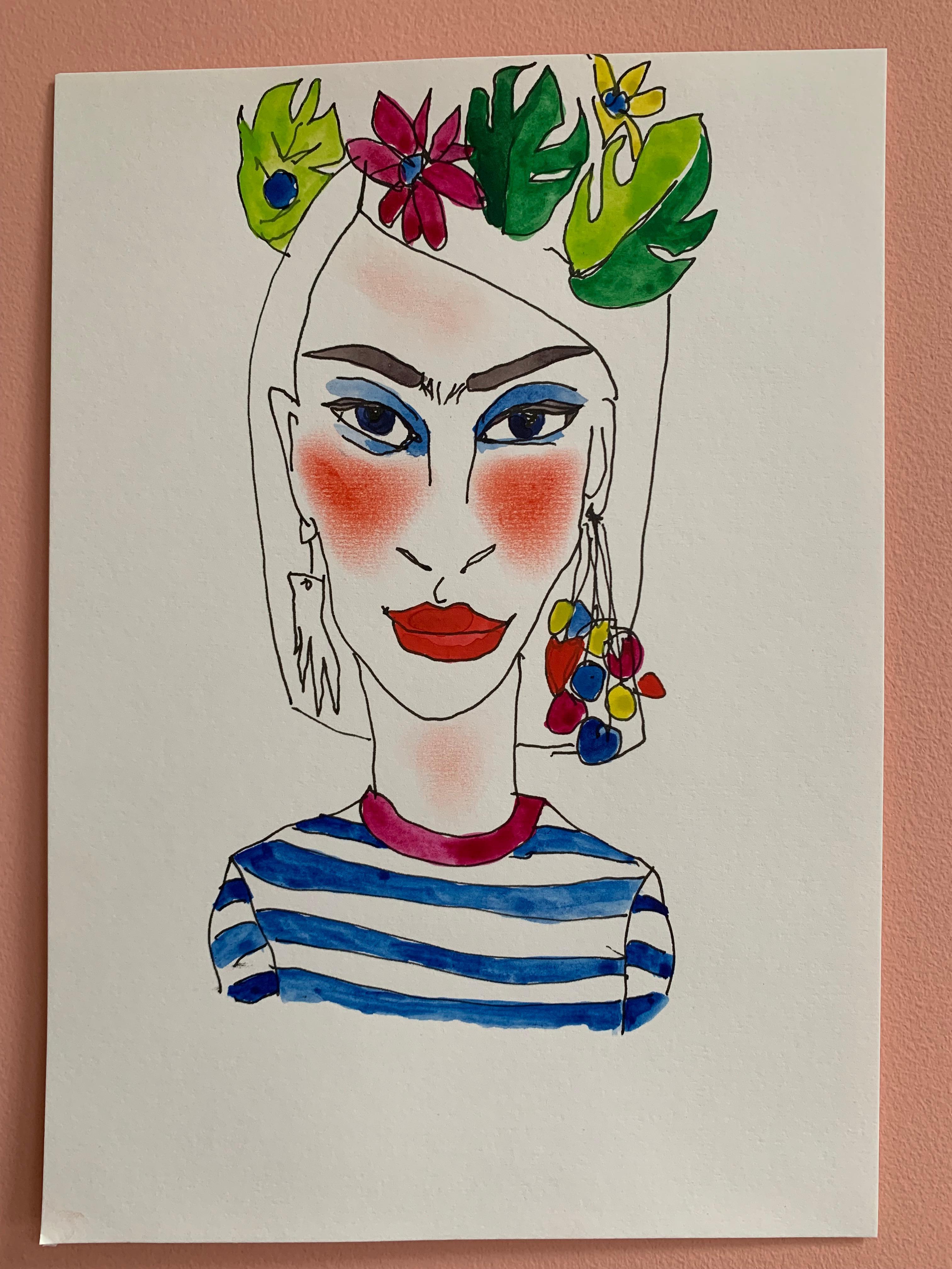 Kahlo Karen Abstract Female Drawing Series water colour  - Art by Karen Buglass