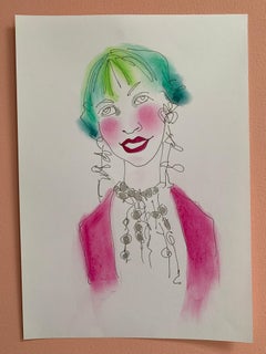 Momtaz Abstract Female Drawing Series water colour signed emerging artist