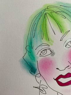 Momtaz Abstract Female Drawing Series water colour signed emerging artist