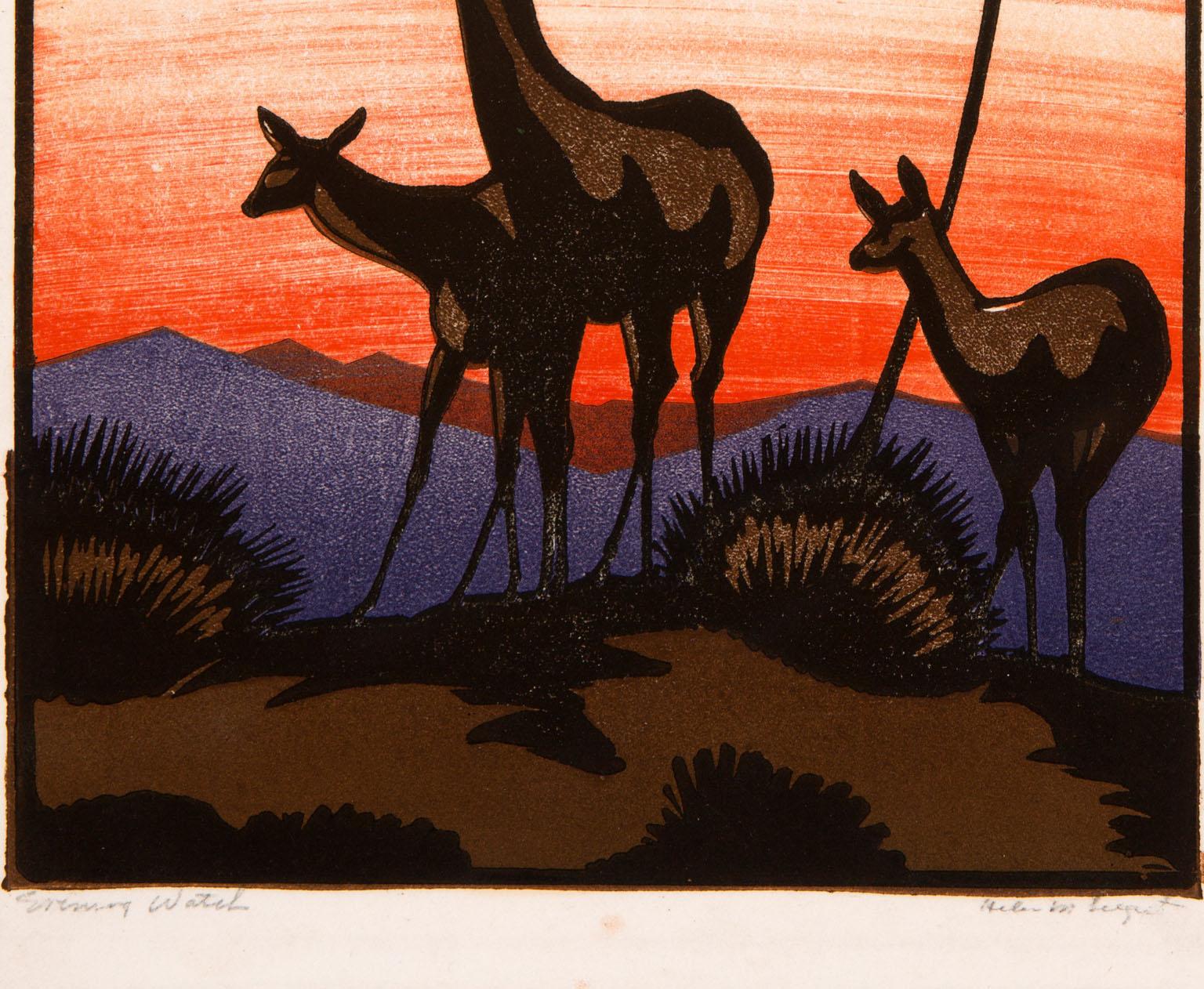Evening Watch - Beige Animal Print by Helen M. Seegert