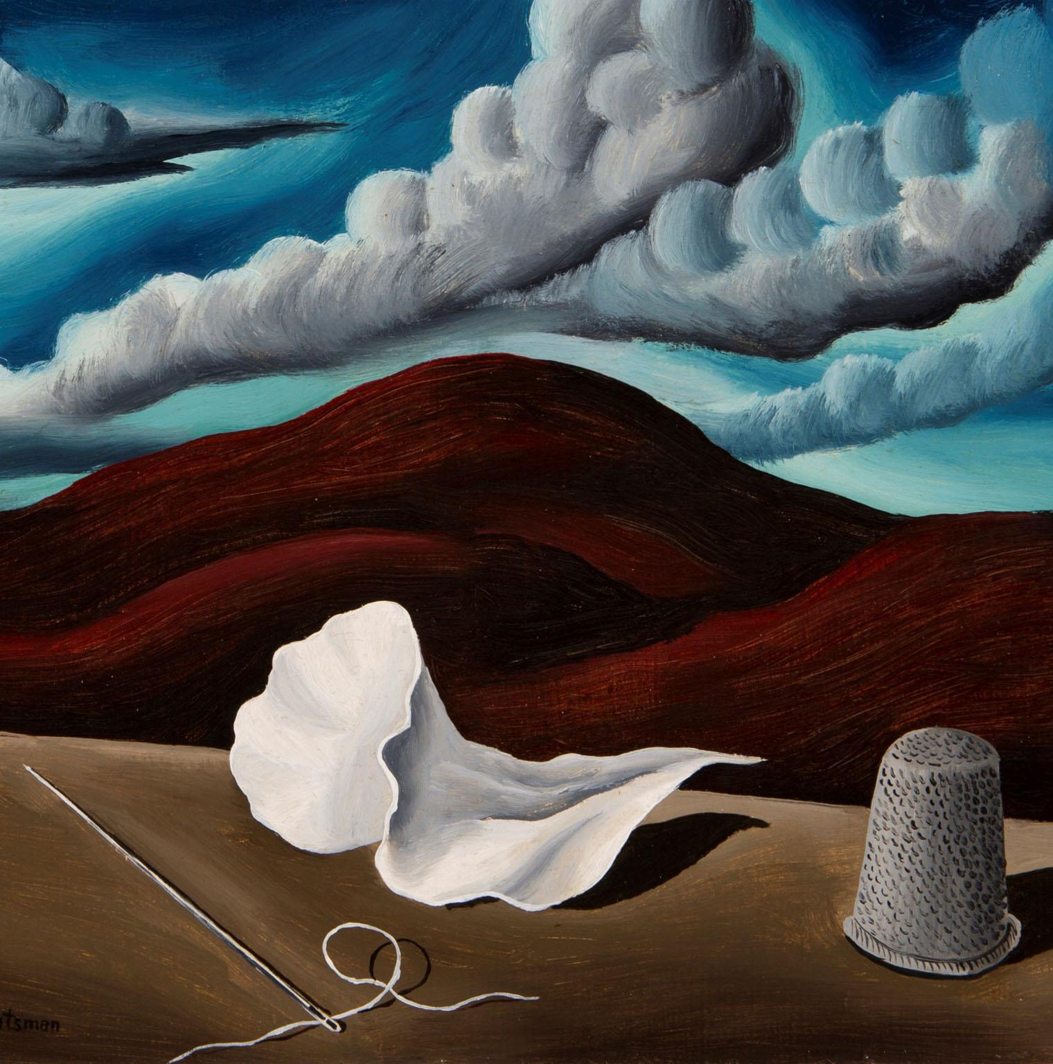 Needle, Thimble and Cloth in Landscape - American Modern Painting by Raphael Gleitsmann