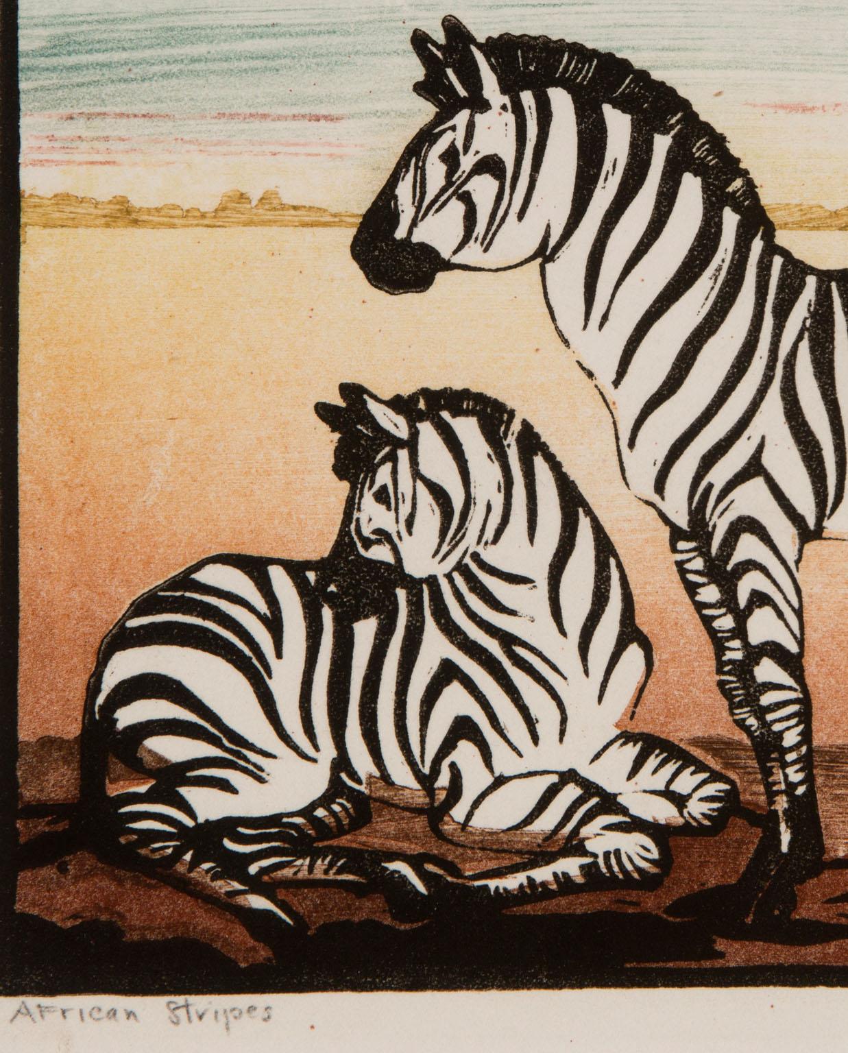 African Stripes - Beige Animal Print by Helen M. Seegert