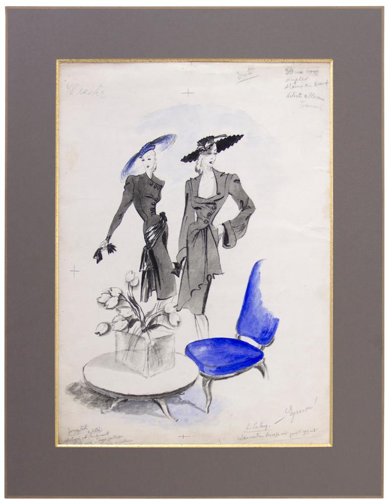 Jacques Fath and Lucien Lelong Fashion Illustration - Art by Léon Bénigni