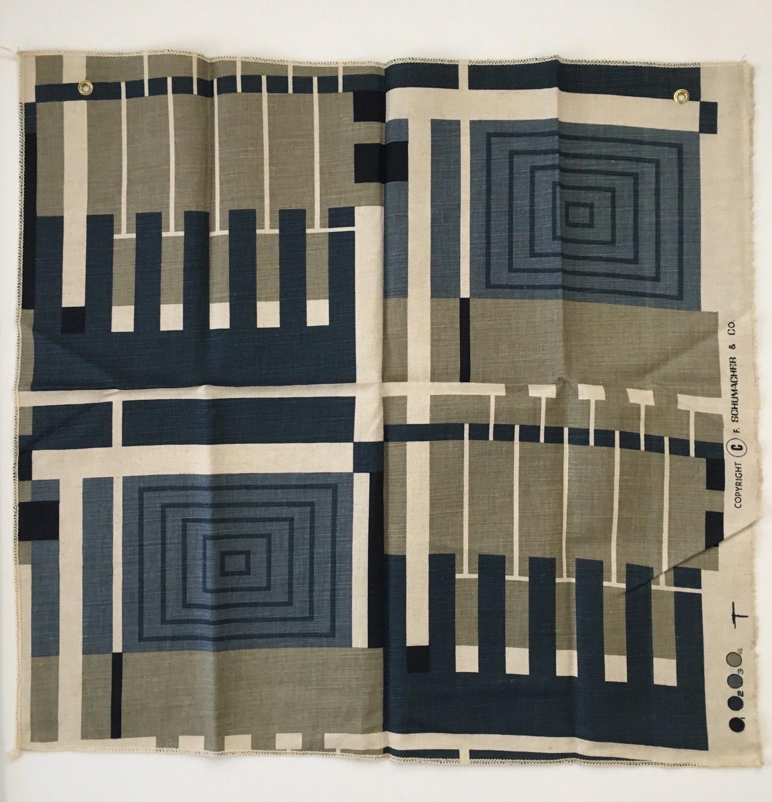 Design No. 102 in Document Blue Fabric Sample - Art by (after) Frank Lloyd Wright