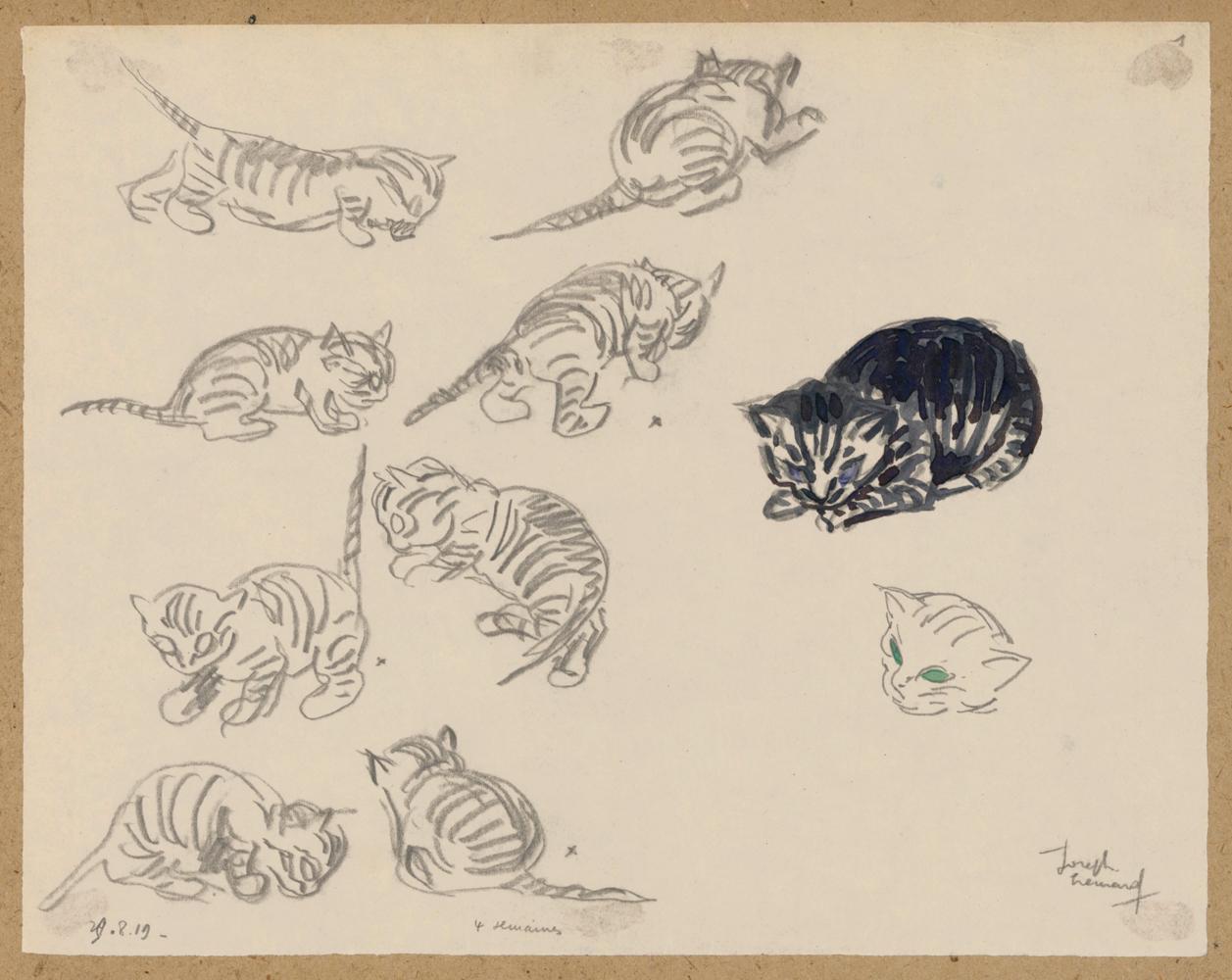 Joseph Hémard Animal Art - Sketch of Kittens, 1919