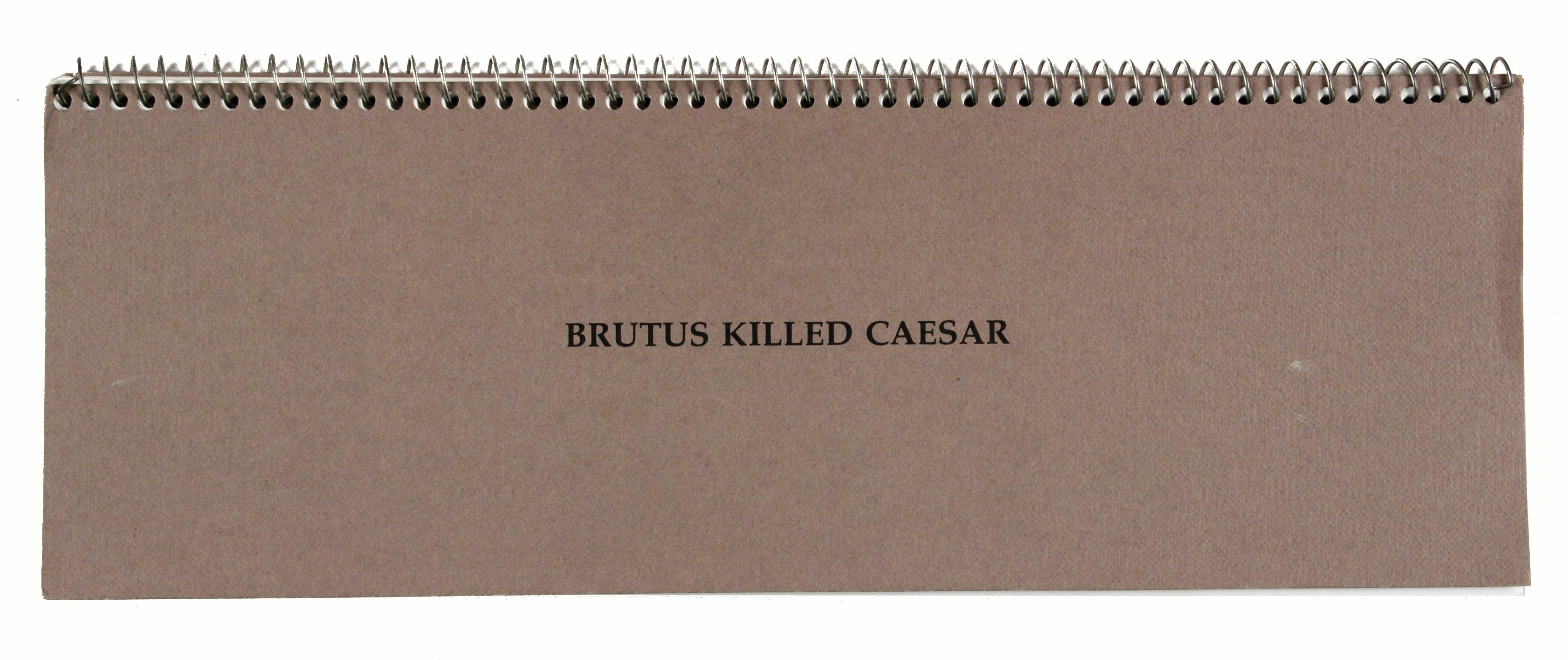 BALDESSARI, John.  Brutus a tué César.  [4] pages.  Illustré de 33 tryptiques photographiques.  Oblong 8vo, 100 x 275 mm, relié dans une reliure à spirale de l'éditeur.  Conservé dans une boîte en tissu beige.  Akron : The Emily H. Davis Art Gallery