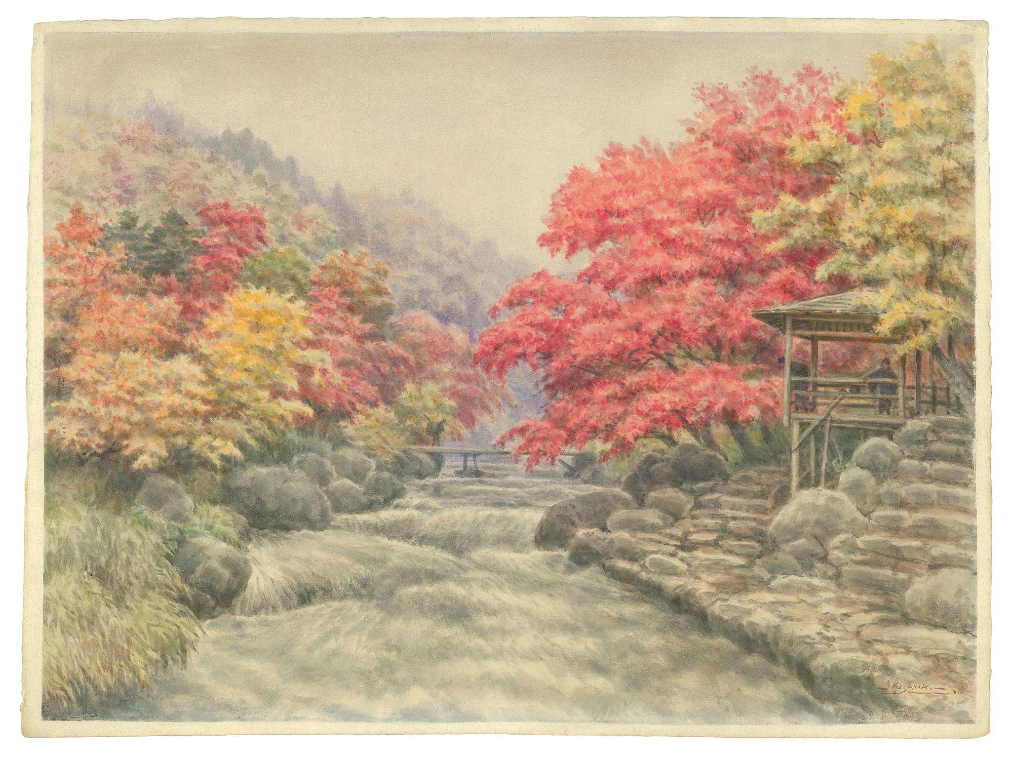 Landscape Painting J. Ozawa - Une rivière en automne.