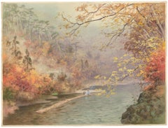 Fishing on a river in autumn.       