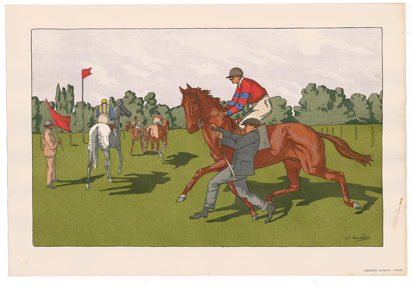 Charles Ancelin Animal Print - Equestrian Scene No. 5.