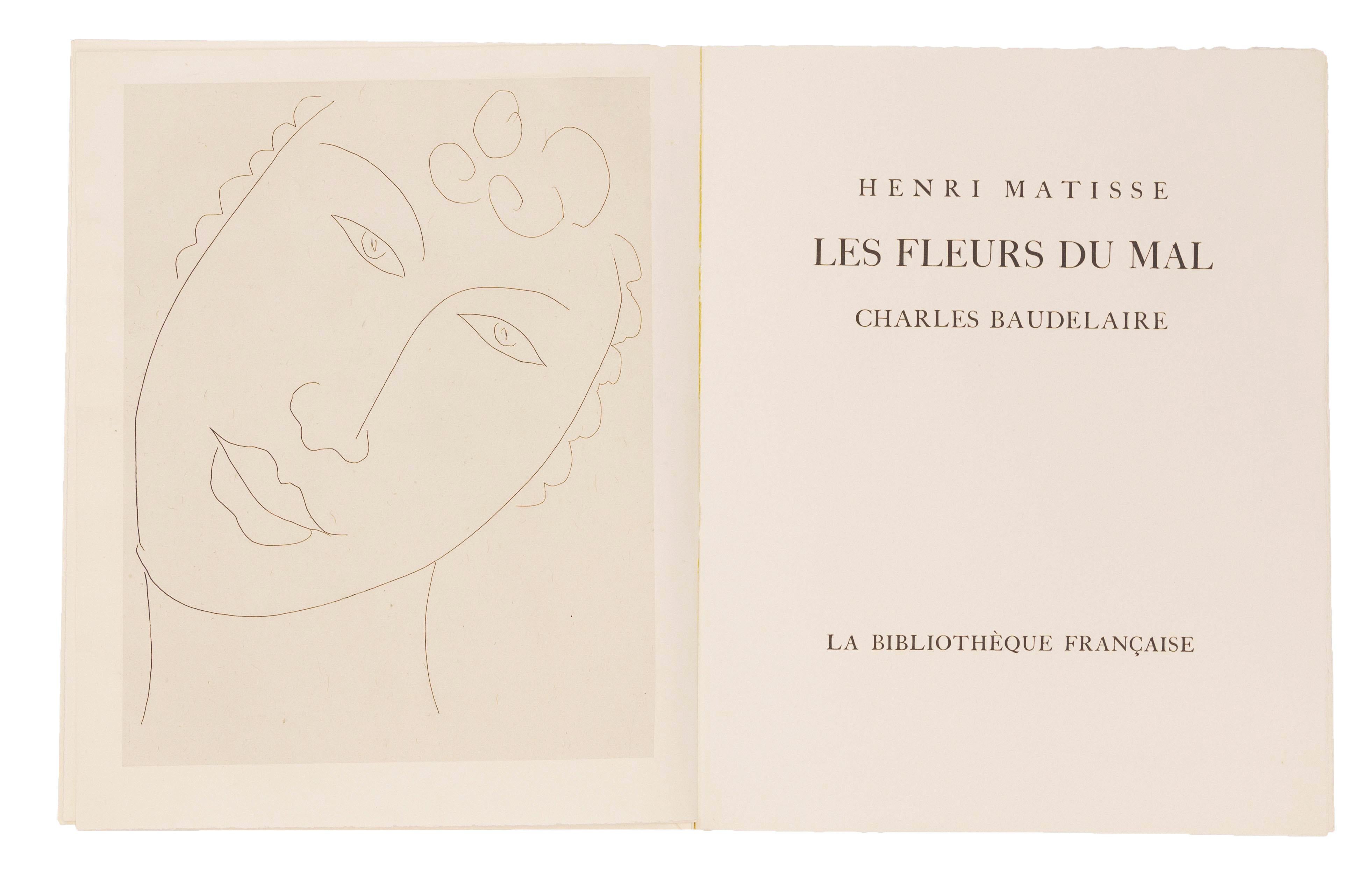 MATISSE, Henri.  Les Fleurs Du Mal.  By Charles Baudelaire.  Illustrated with an original etching on Chine, 33 original photo-lithographs, 69 original woodcuts (including initials, culs-de-lampe, and 10 full-page illustrations), all by Matisse. 