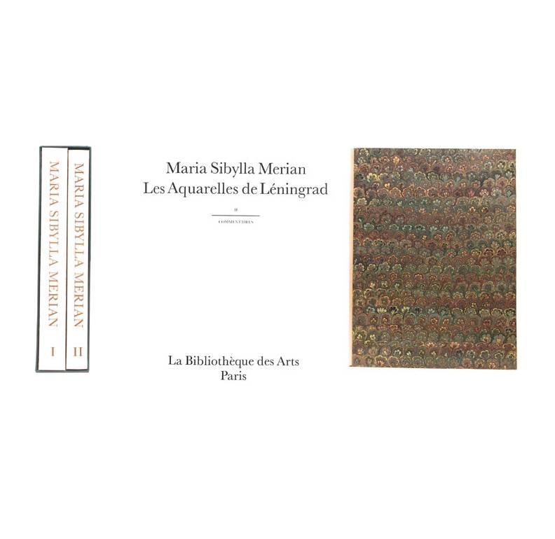 MERIAN, Maria Sibylla.  Maria Sibylla Merian.  Aquarelles de Leningrad.  Deux volumes.  Publié sous la direction de Ernst et Helga Ullmann.  Volume de texte avec 146 illustrations en couleur, toutes avec des descriptions.  Volume de planches avec 50