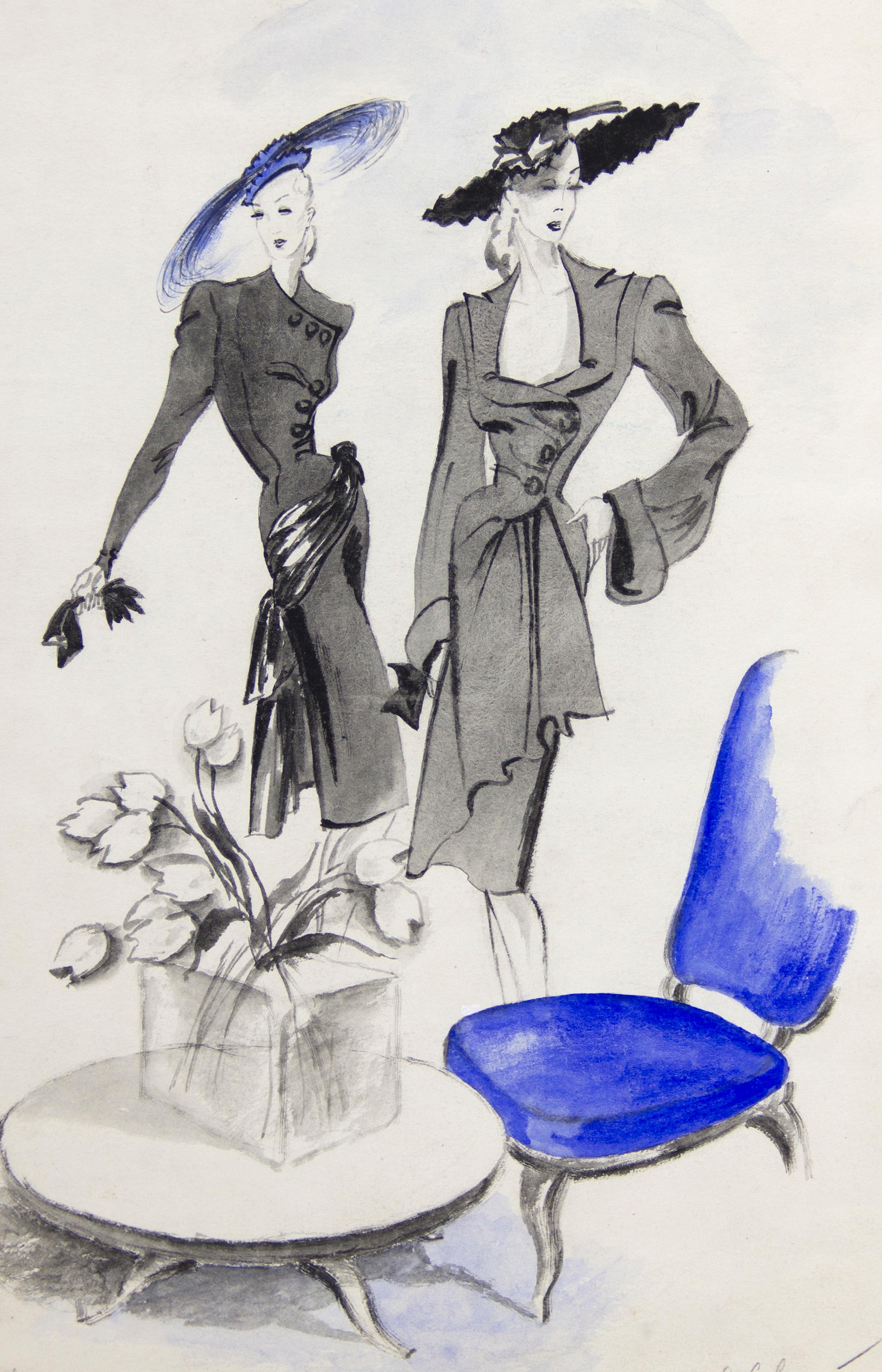 Léon Bénigni Figurative Art - Jacques Fath and Lucien Lelong Fashion Illustration