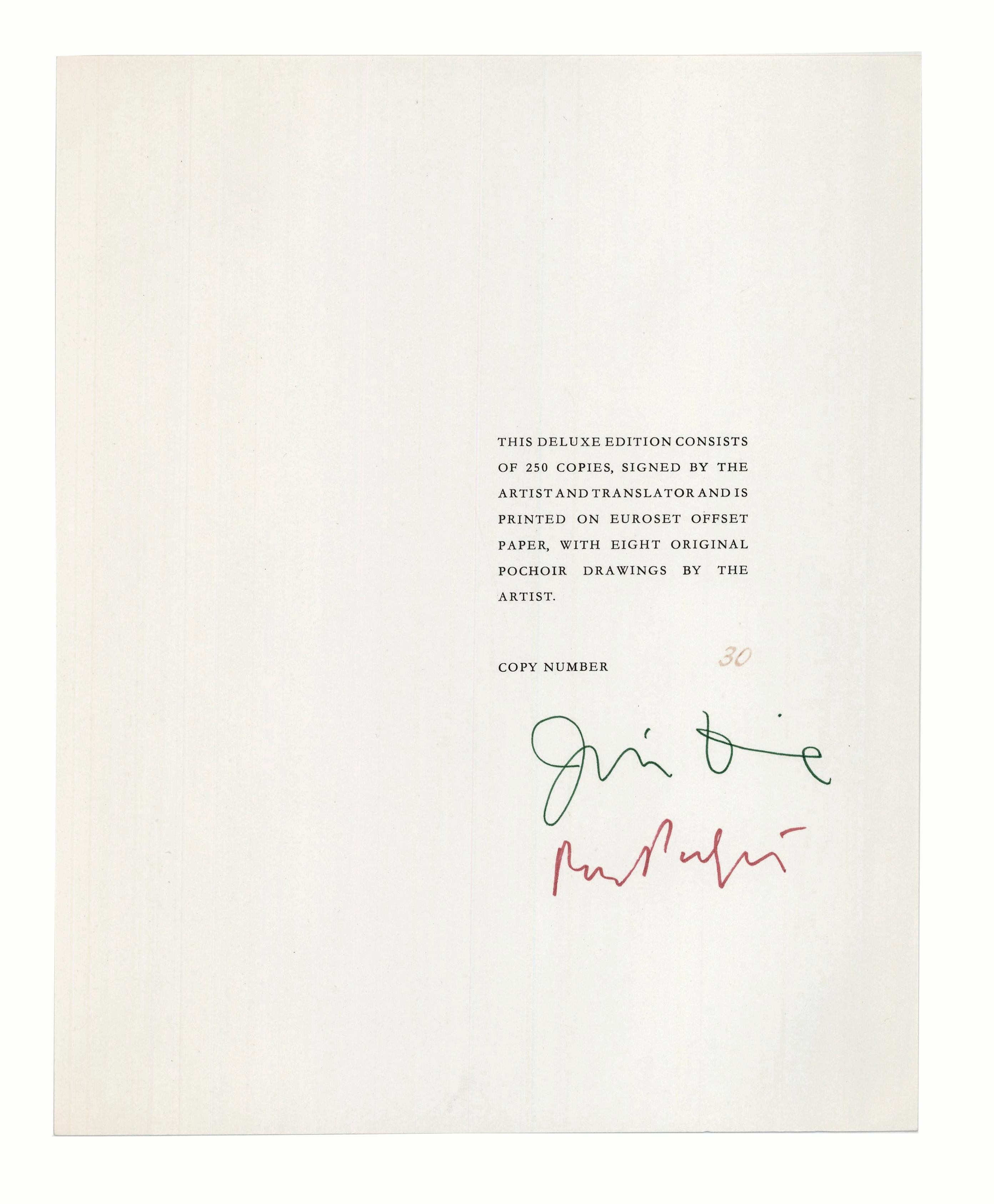 DINE, Jim. The Poet Assassinated.   By Guillaume Apollinaire.  128 pp.  Illustrated with eight original pochoir plates, each signed and numbered by Dine.  4to., 260 x 210 mm, loose as issued with plates and text laid into an illustrated wrapper with