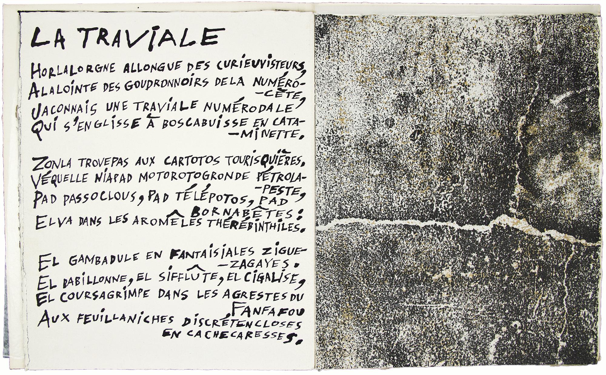 DUBUFFET, Jean.  Le Mirivis des Naturgies.  By André Martel and Jean Dubuffet.  48 pp.  Illustrated with 16 original lithographs by Dubuffet, of which 14 are loose, one is on the wrappers and one on the slipcase.  4to., 290 x 230 mm, bound in