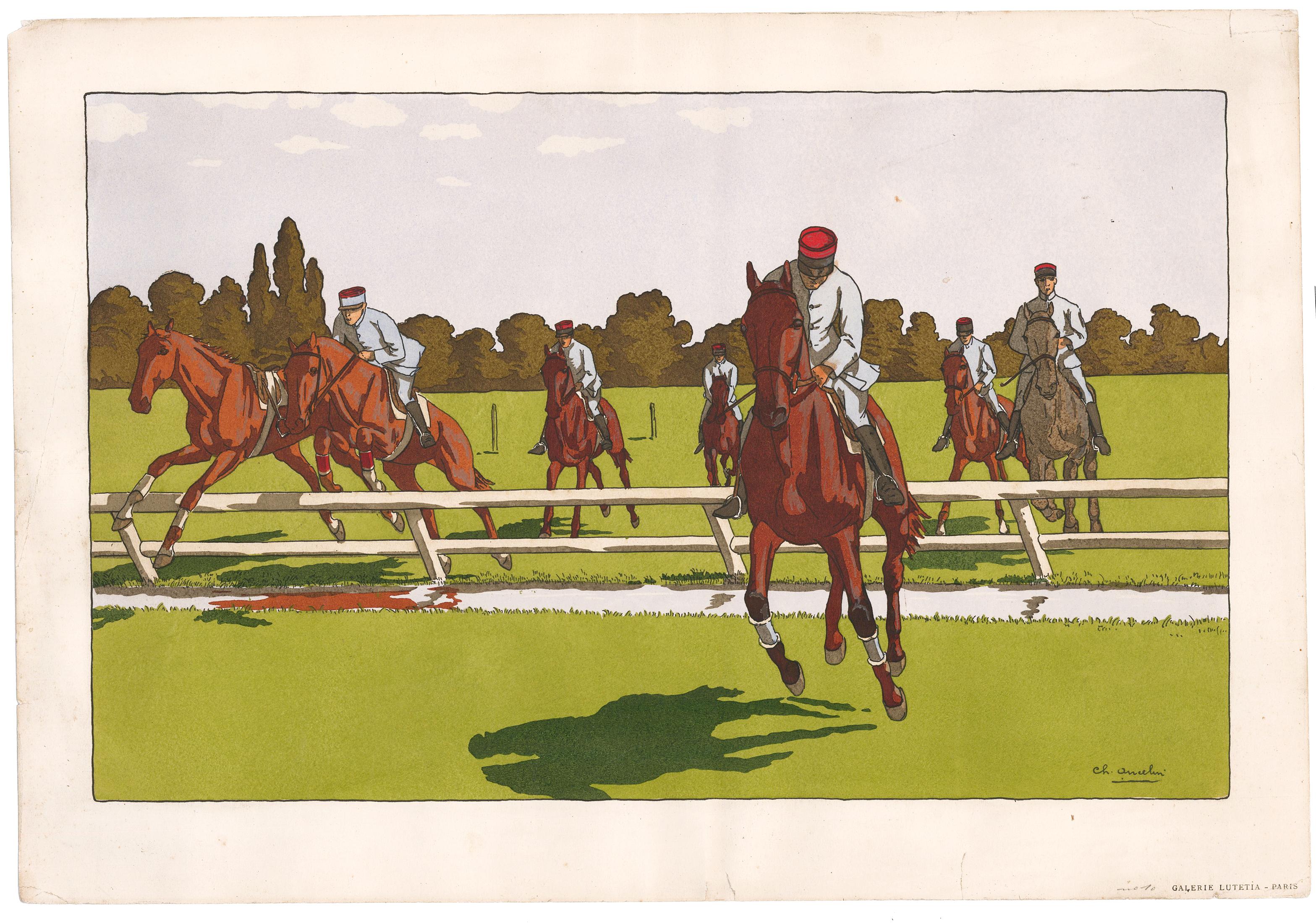 Reitsport-Szene Nr. 10: Springen zu Pferd – Print von Charles Ancelin