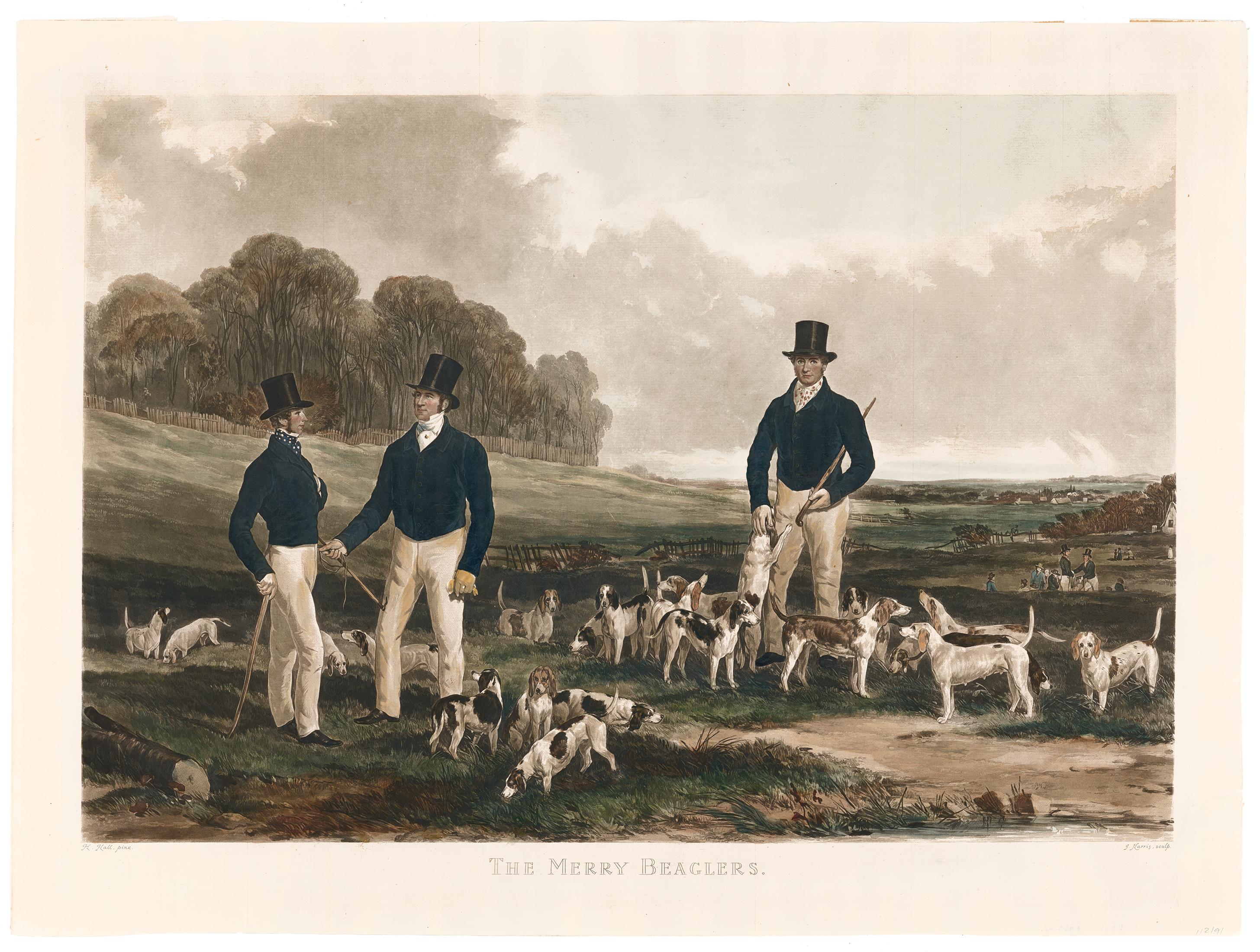 Merry Beaglers: Hunting Lithograph - Print by Harry Hall