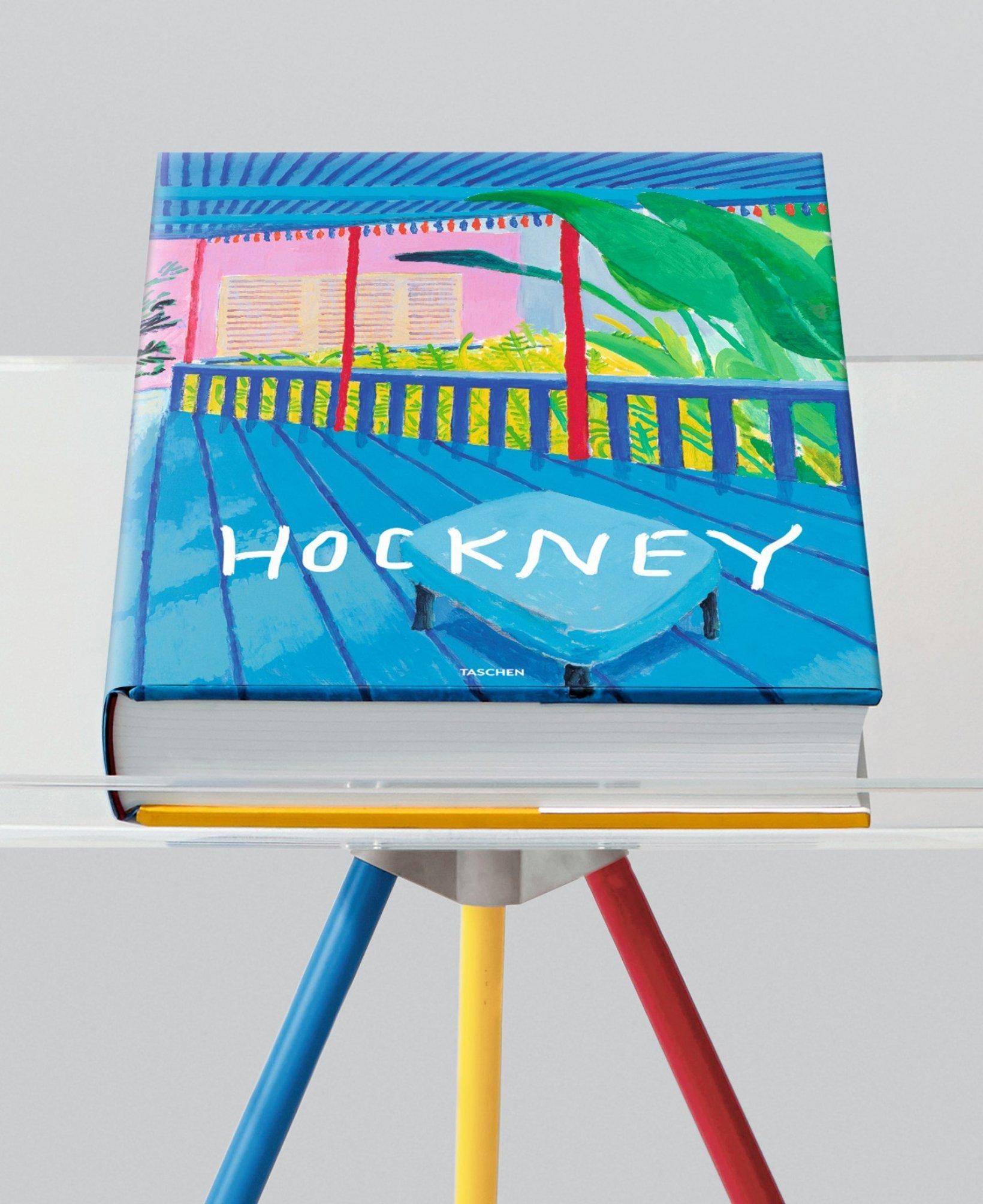  498 pages, illustrated in color, with 13 fold-outs. Folio, boards. Cologne, Taschen, 2016. 
Accompanied by a stand designed by Marc Newson. Limited edition of 9,000 copies, signed by Hockney. As new in the original shipping carton.