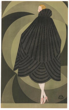 Used Revillon Freres: Woman in a Black Fur Cape