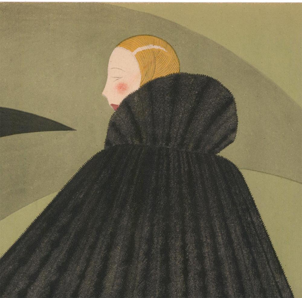 Revillon Freres: Woman in a Black Fur Cape - Print by Reynaldo Luza