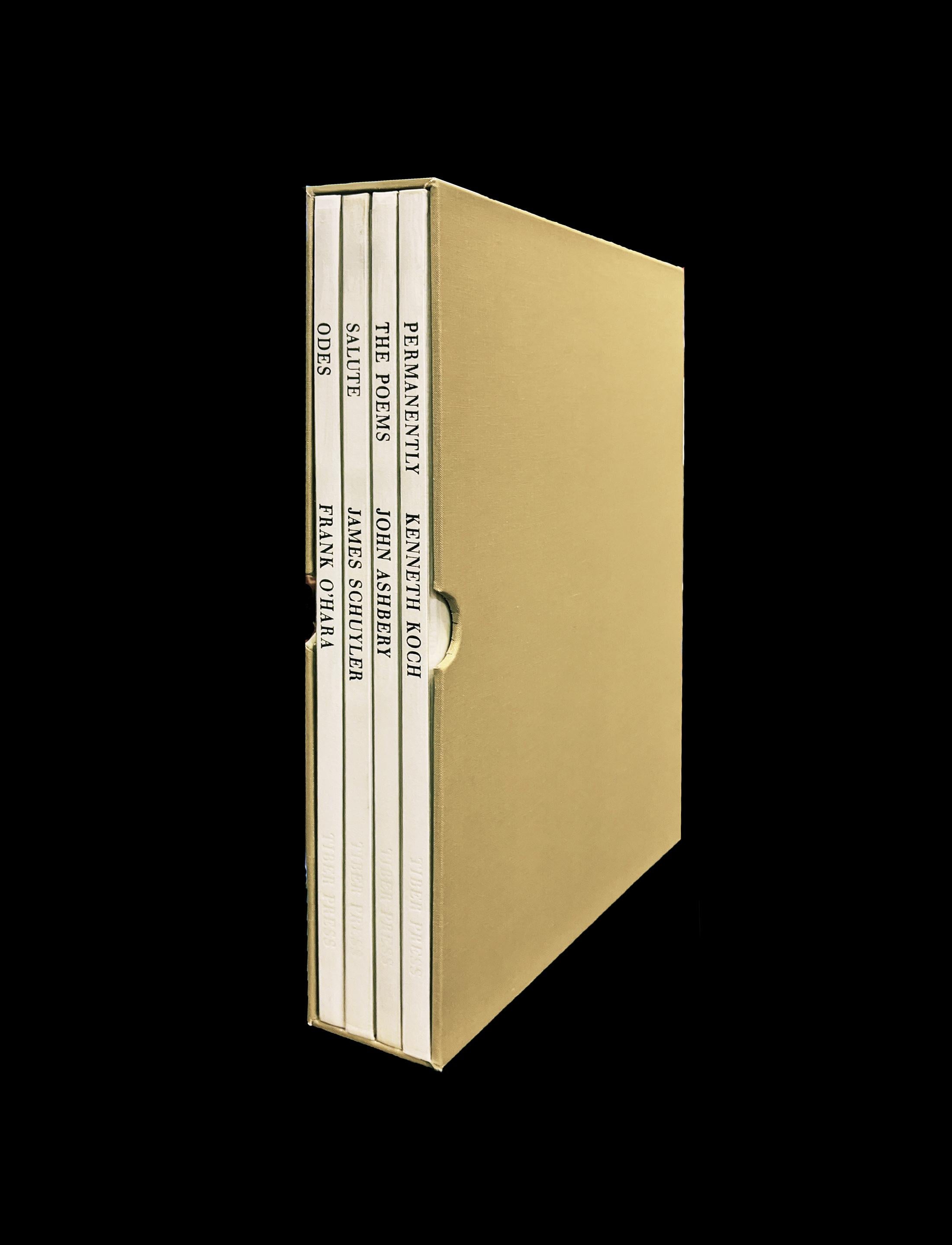  4 Volumes.  1. John Ashbery. The Poems. With 4 prints by Joan Mitchell.  2. Frank O'Hara. Odes. With 4 prints by Michael Goldberg.  3. Kenneth Koch. Permanently. With 4 prints by Alfred Leslie.  4.  James Schuyler. Salute. With 4 prints by Grace