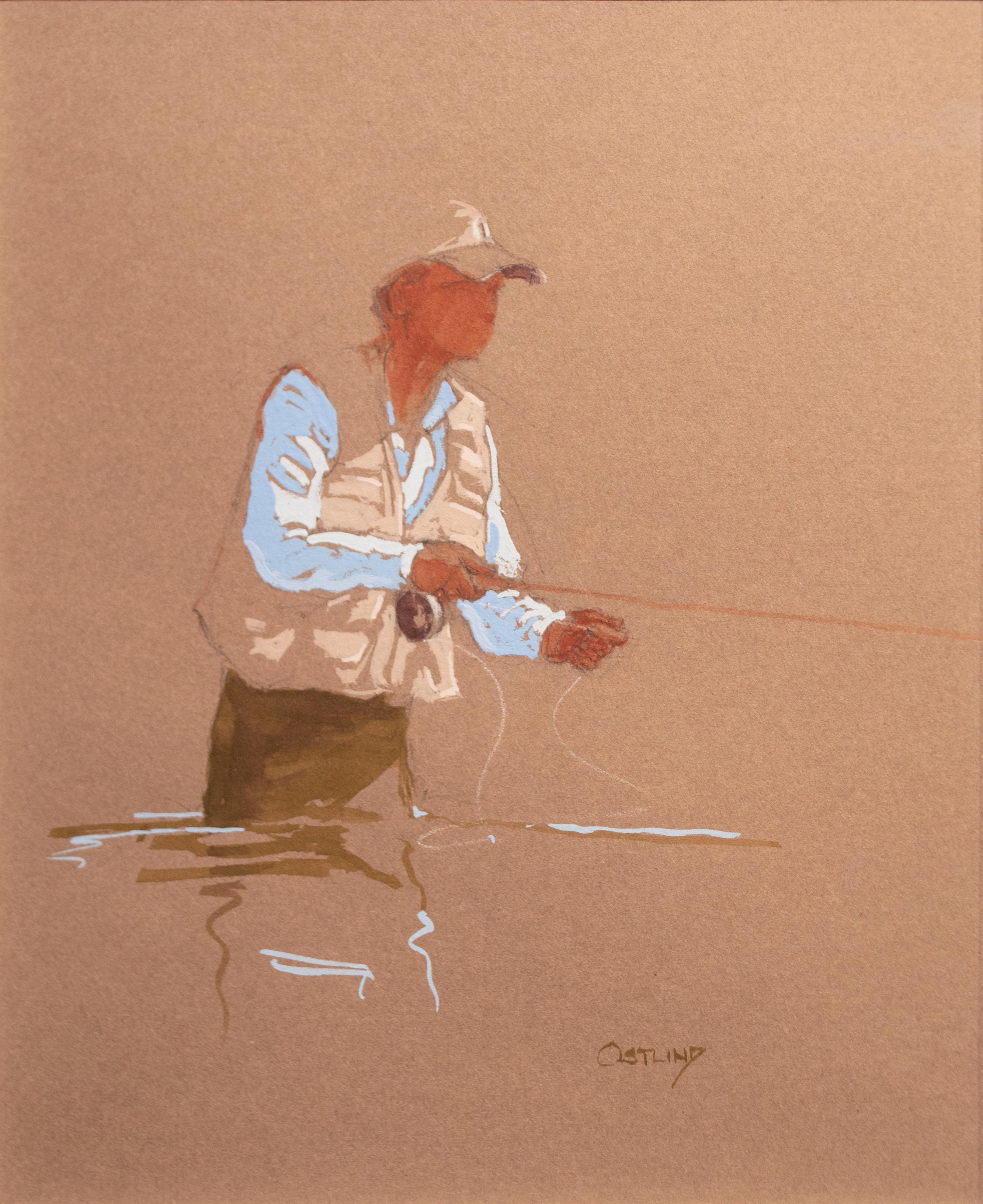 Joel Ostlind Figurative Art - Getting the Drift (flyfishing, action, river)