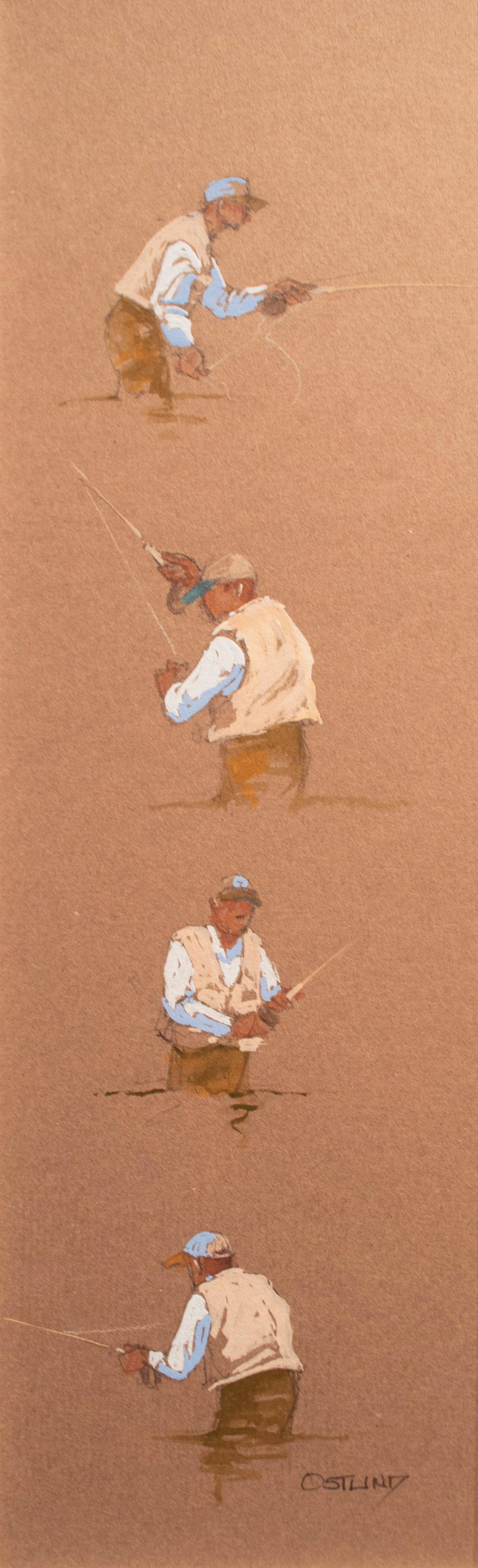 Joel Ostlind Figurative Art - Wishful Fishing (fly fishing, watercolor, next cast)