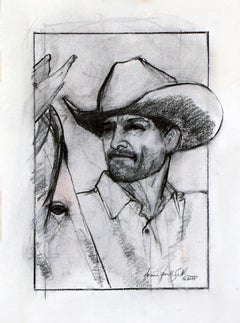 Cowboy Study (Cowboy, horse, western, charcoal, black & white)