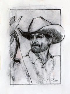 Cowboy Study (Cowboy, horse, western, charcoal, black & white) 