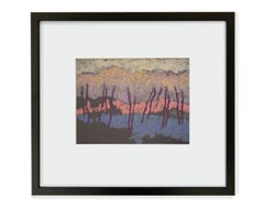 DR-20013 (Oil Pastel, toned paper, abstract, landscape, purple, salmon, blue)
