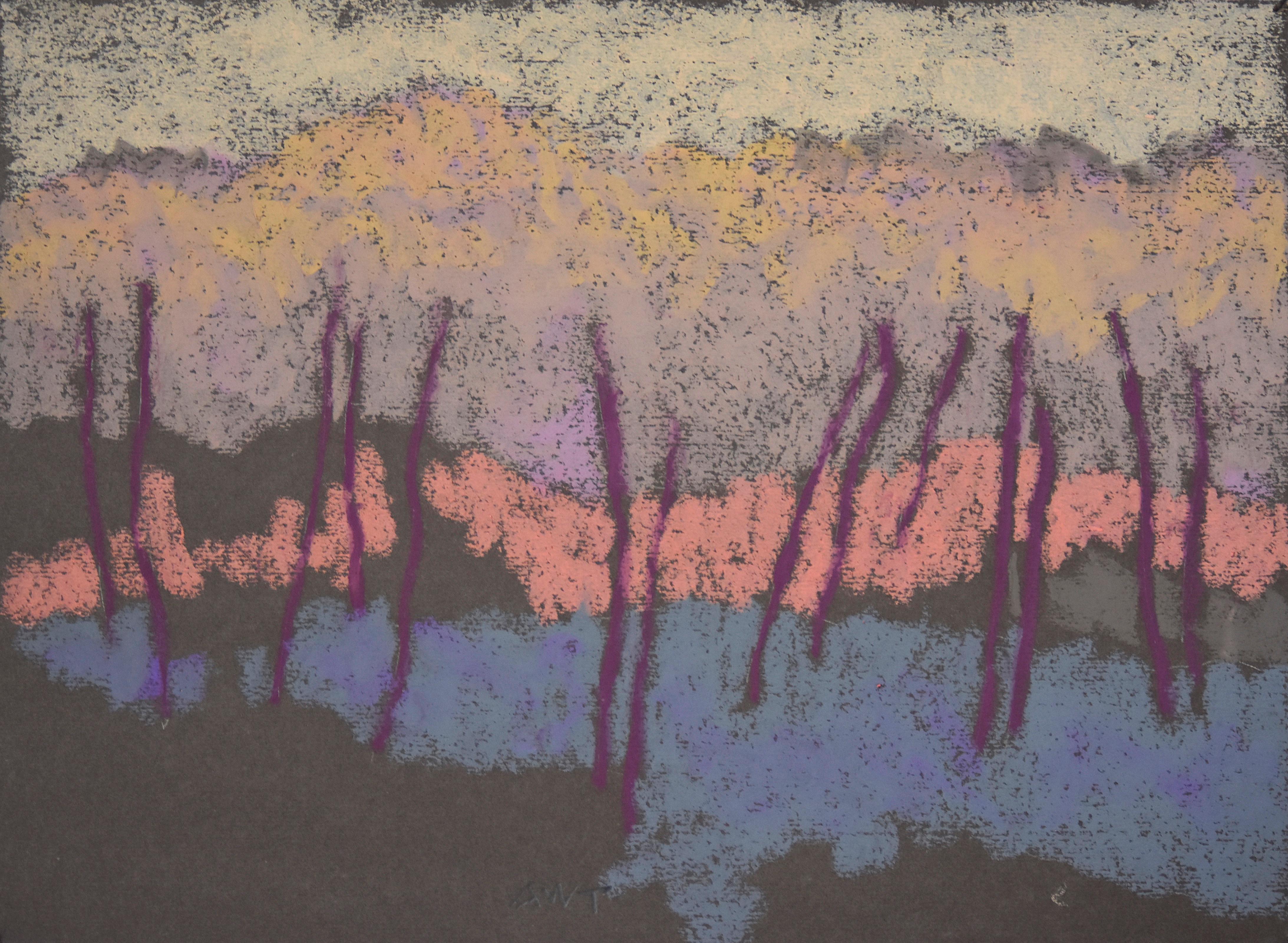 DR-20013 (Oil Pastel, toned paper, abstract, landscape, purple, salmon, blue) - Art by Andy Taylor