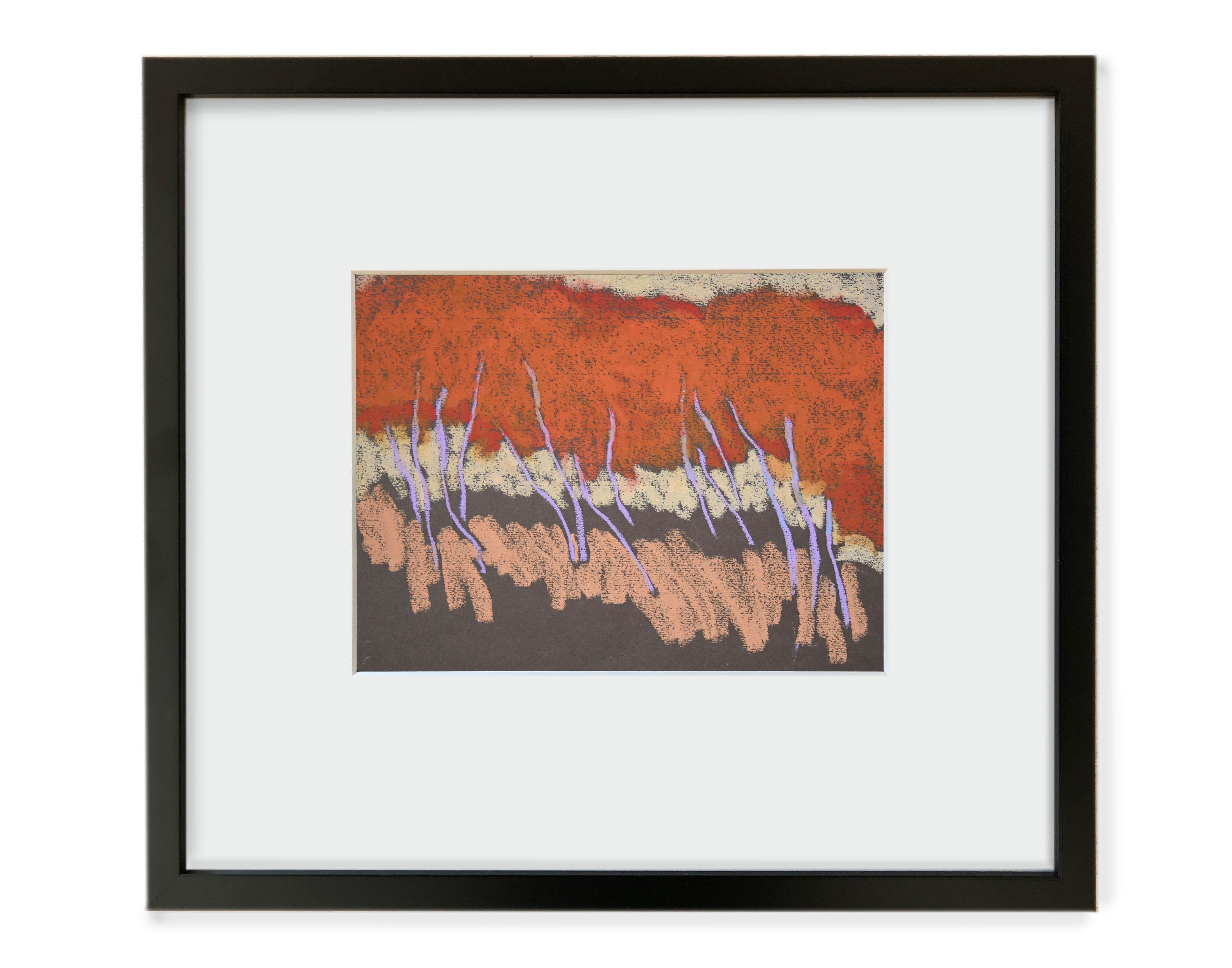 Andy Taylor Abstract Drawing - DR_20012 (Oil Pastel, toned paper, abstract landscape, peach/cream/lilac/orange)