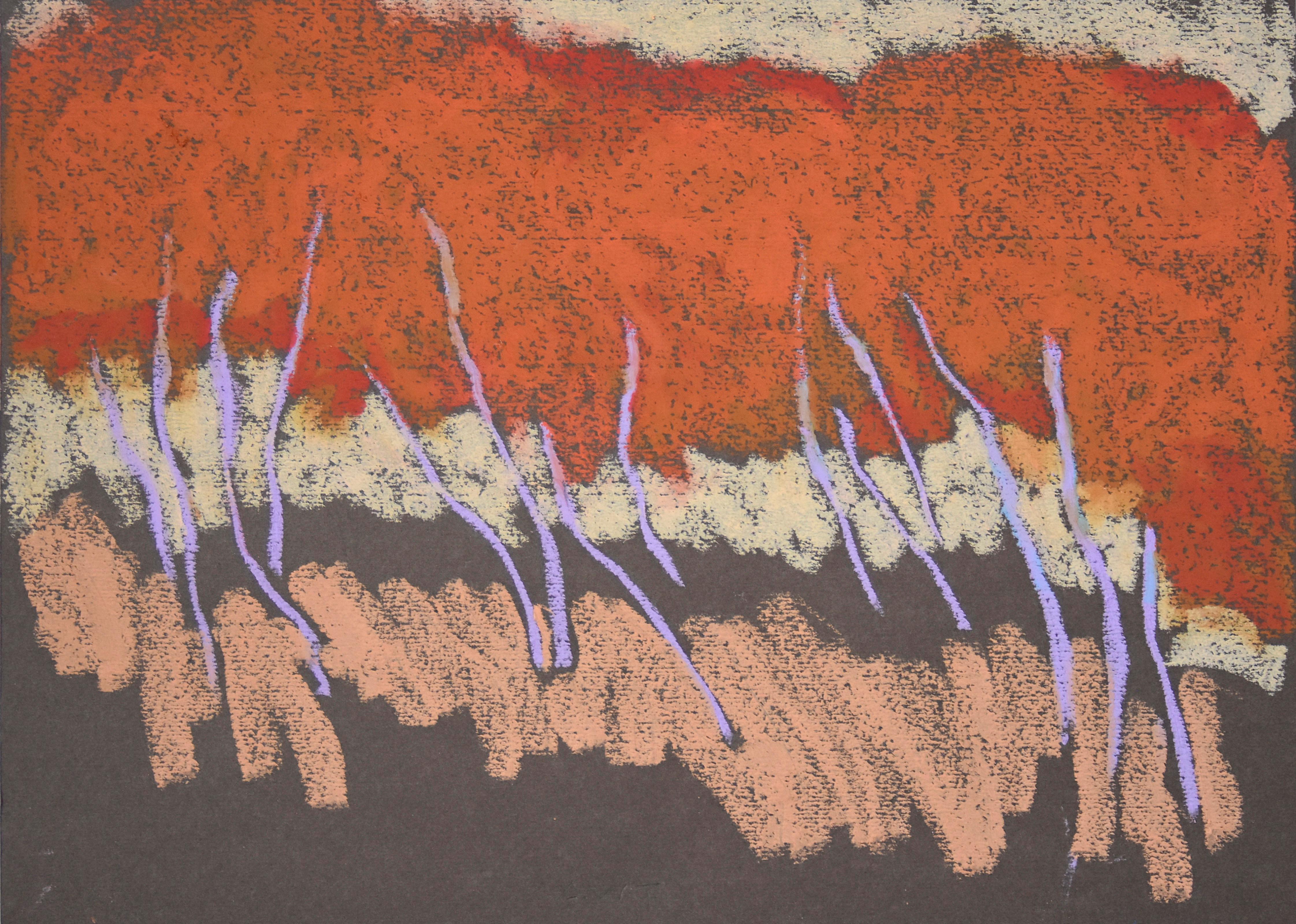 DR_20012 (Oil Pastel, toned paper, abstract landscape, peach/cream/lilac/orange) - Art by Andy Taylor