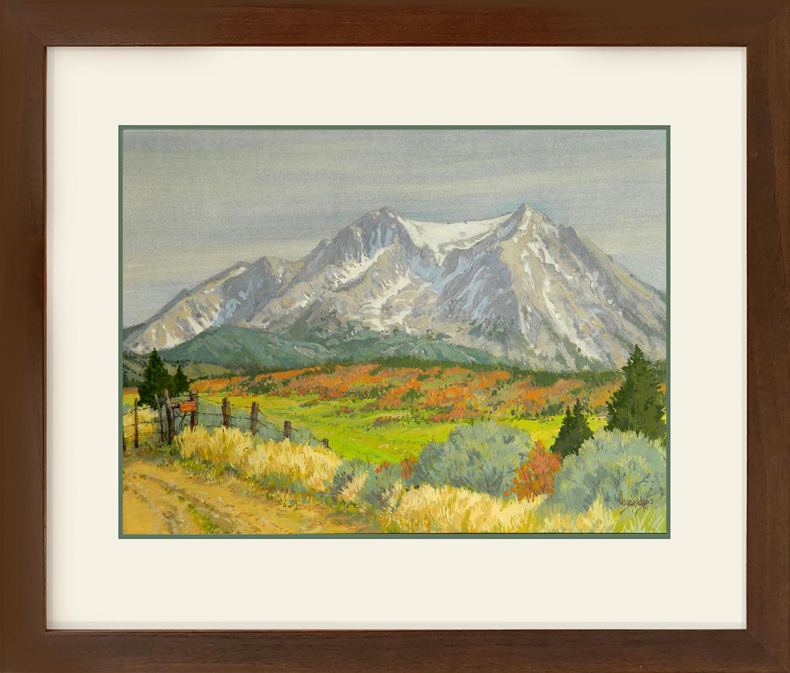 Posted Mt. Sopris (contemporary western landscape watercolor of 14, 000 ft. peak) - Brown Landscape Art by Leon Loughridge