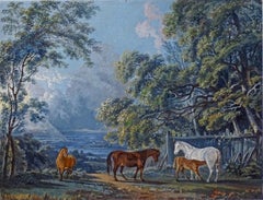 Mares and foals in a landscape - Horses
